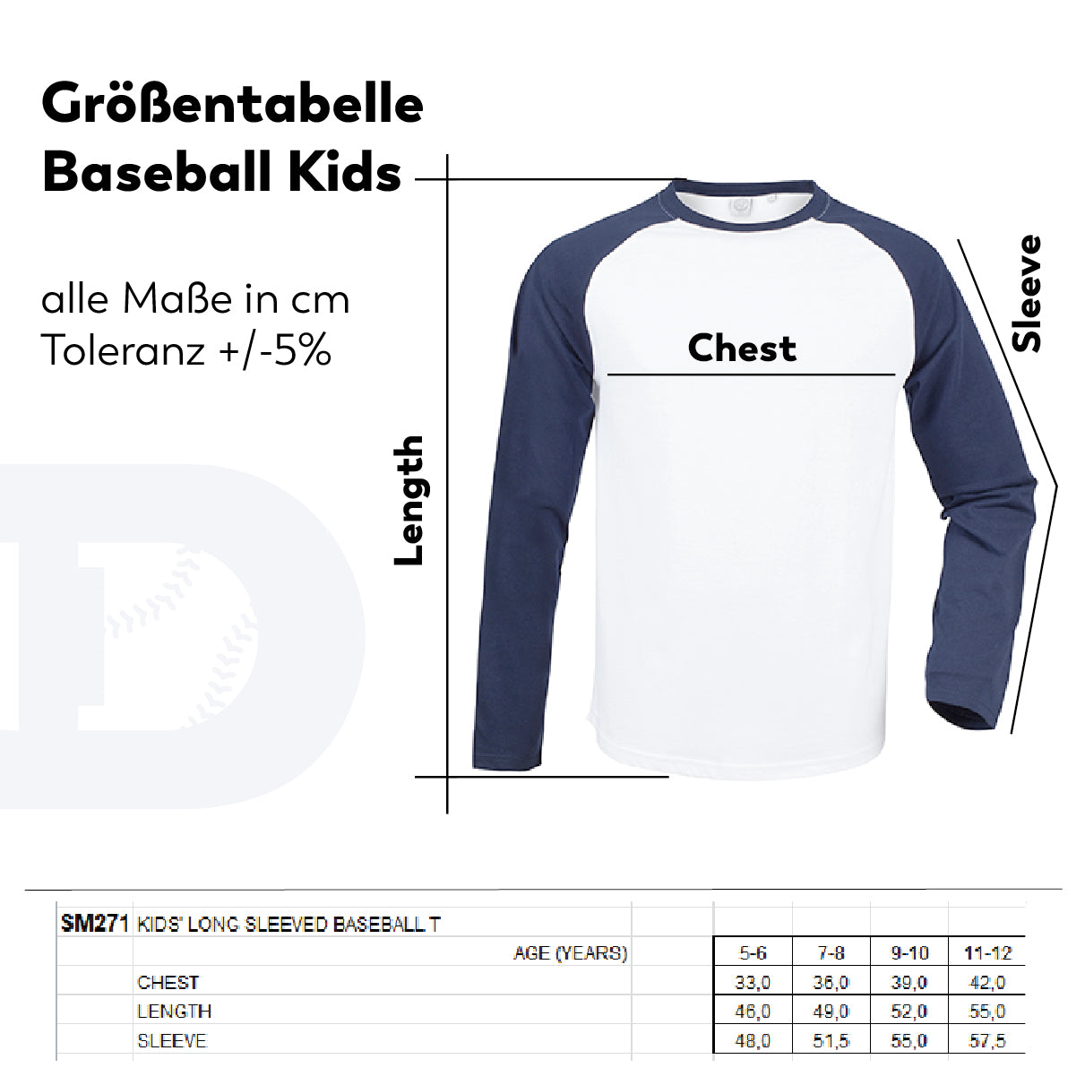 Baseball | T-Shirt langarm navy/weiss Kinder  – DUKES OldSchool #3